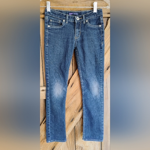 Levi's Super Skinny Blue Jeans Girls Sz 7 Stretch Dark Wash Low Rise D-2 - Picture 2 of 11